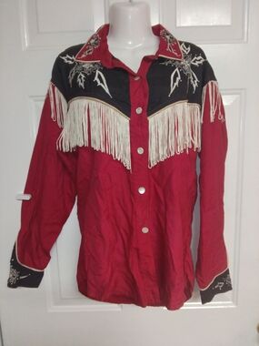 🤠🦋🌻Juju Rodeo 90'S Retro Western Fringe Long Sleeve Shirt Size M